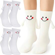 Funny Socks For Couples Friends, Magnetic Holding Hands Socks, Cute Valentine's Day Birthday Gifts For Women Men - 白色 - 查看 1