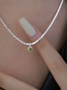 Nooxian 1件橄榄绿锆石吊坠项链，闪亮锁骨链饰品，女士款 - 銀色 - 查看 9