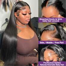 VIOLLY 180%密度 13x4 大面积透明蕾丝前额编织真人发混纺假发 黑色直发巴西原生发假发 可自由造型 预先拔除婴儿发并预先漂白 适合佩戴 - 1B# - 查看 2