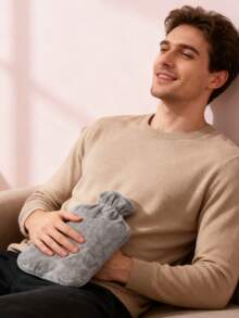 Hot Water Bottle With Refillable Water Bag Warm Water Bag For Ladies Hand Warmer And Abdominal Heat Pack Plush Fabric Cover Hand Warmer - Grey - View 3