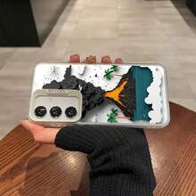 Funda de teléfono de anime de plata de isla volcánica 3D, dura y robusta, de color degradado, adecuada para Samsung Galaxy S25 S24 S23 S22 S21 S20 S30 Ultra FE Plus 5G Note 20 S25Ultra S24Ultra S23Ultra S22Ultra S21Ultra, accesorios de smartphone lindos y de moda, funda protectora, última sensación fresca y colorida de plata escarchada. - Mezcla de colores - Ver 3