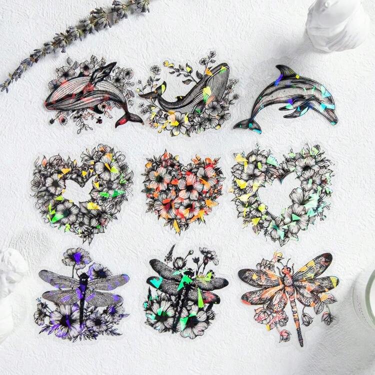 60Pcs Holographic PET Stickers-Vibrant Nature And Animal Designs, Scrapbook Stickers Kit For Journaling, Ephemera Packs For Junk Journals,LightGarden - LightGarden - Xem 5