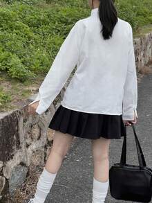 一套日系甜美可爱学生制服套装 - 宽松长袖上衣 + 修身百褶裙 + 领带，学生角色扮演服装套装，适合拍照、毕业典礼、花园约会、浪漫晚餐、俱乐部、化装舞会、情人节等场合。 - 彩色 - 查看 4