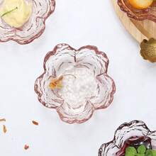 1pc Pink Sakura Plate, Gold-Rimmed Transparent Seasoning Dish, Glass Material, Small Plate, Nordic Style Gold Inlaid Glass Seasoning Bowl, Barbecue Seasoning Dish, Flower Petal Bowl, Glass Seasoning Plate - Pink - View 6