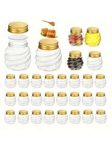 10pcs Honey Jars With Gold Lids - Wide Mouth Containers, Elegant Gold Caps, Suitable For Weddings, Parties, Christmas, Halloween, Easter, Thanksgiving - Great For Holding Honey, Candies, Spices, Jams, Gifts - Durable For Home, Business Use, Party Favors, Holiday Packaging, Reusable - Multicolor - View 1