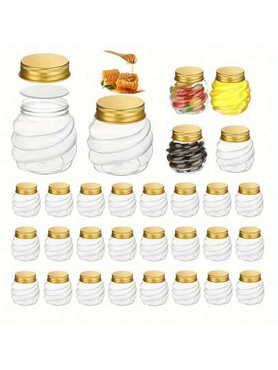10pcs Honey Jars With Gold Lids - Wide Mouth Containers, Elegant Gold Caps, Suitable For Weddings, Parties, Christmas, Halloween, Easter, Thanksgiving - Great For Holding Honey, Candies, Spices, Jams, Gifts - Durable For Home, Business Use, Party Favors, Holiday Packaging, Reusable