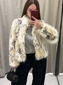 复古女士仿毛皮长袖外套,带口袋,时尚优雅,新款高街女士外套 - 白色 - 查看 3