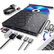 Reproductor de CD-DVD Portátil,CD Player-Lector de Tarjetas 9 en 1,Lector de CD Externa USB 3.0 y Tipo C,Lector C-D Externo de CD-DVD para Windows11/10/8//XP/Vista/Linux/OS/ - 1 - Ver 1