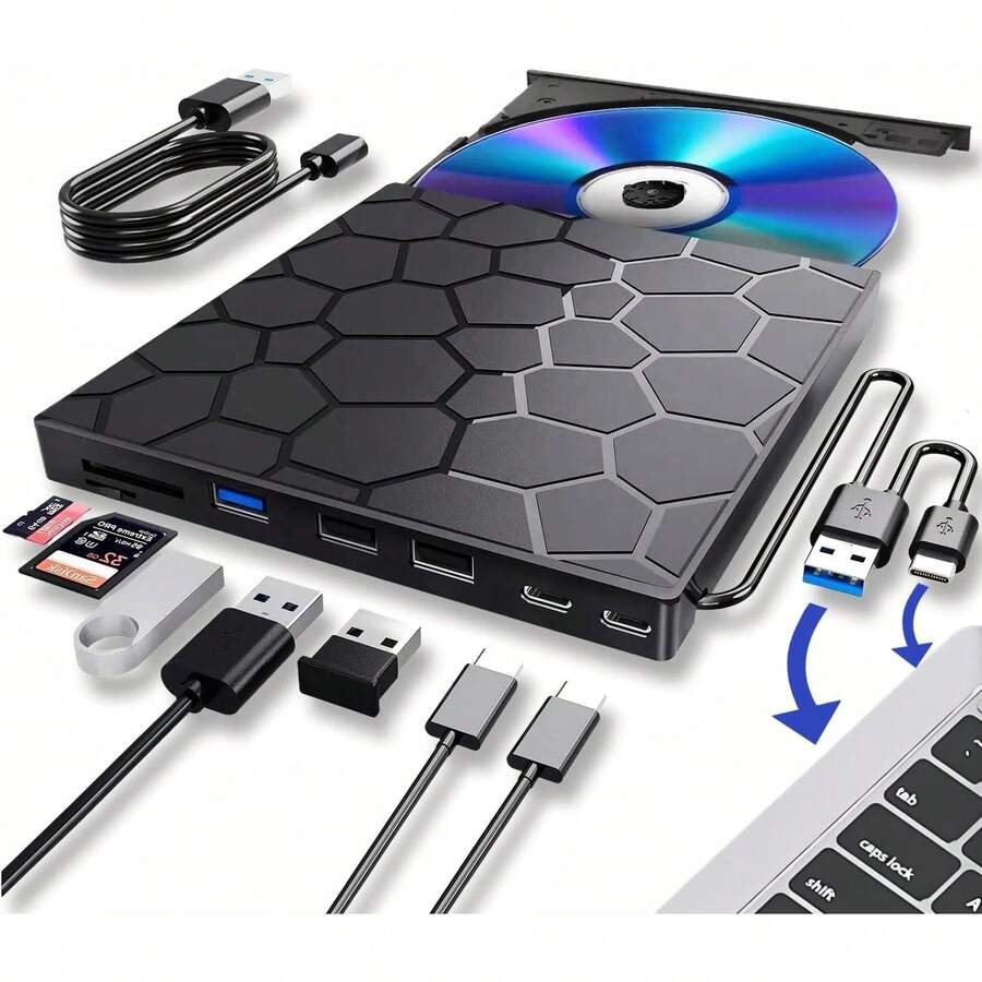 Reproductor de CD-DVD Portátil,CD Player-Lector de Tarjetas 9 en 1,Lector de CD Externa USB 3.0 y Tipo C,Lector C-D Externo de CD-DVD para Windows11/10/8//XP/Vista/Linux/OS/ - 1 - Ver 1