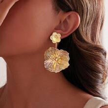 新款奢华夸张金色花朵耳环，时尚独特甜美优雅耳环 - 彩色 - 查看 8