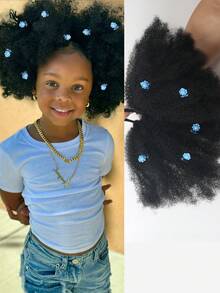 1 búi tóc Afro Puff có kẹp hoa cho trẻ em, búi tóc Afro Puff mềm mại, xoăn tít, kiểu tóc búi lớn cho bé gái, có dây chun. - màu đen - Xem 13