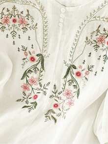 Women's Plus Size Heavy Embroidery Vintage Casual Blouse, White Top, Country Style For Women, Casual Blouses For Women, Vacation Outfits Women, Holiday Outfits, Summer Holiday Outfits - White - View 7