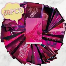 50 pièces Ensemble de décoration murale photo esthétique rose néon, impressions d'art mural de rêve violet | Affiches de décoration de chambre girly | Kit de collage mural de chambre d'étudiant | Peut être utilisé comme cartes postales/autocollants/décoration de chambre - Violet - Voir 8