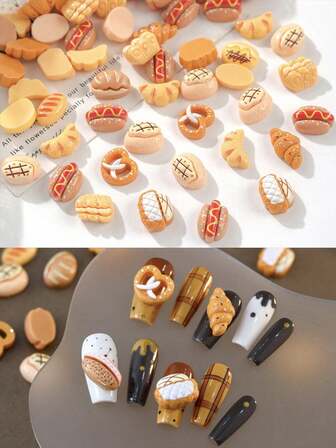 10 PIEZAS/20 PIEZAS/30 PIEZAS Colección de encantos de resina DIY: Croissants, pasteles, macarons para arte de uñas y manualidades