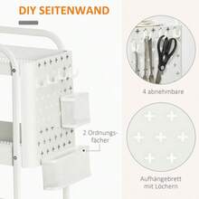 HOMCOM Rolling Trolley With Drawers, 3-Tier Kitchen Shelf On Casters For Kitchen And Office, White Steel, 51.5 X 32 X 75.6 Cm - White - View 6