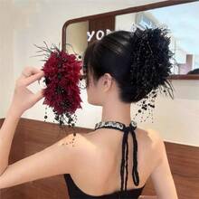 Brilliant Galaxy Hong Kong Style Shiny Flower Hair Claw Elegant Hair Volume Enhancer Hair Accessory - 酒紅色 - 查看 2