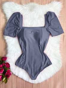 Women's Bodysuit Puffed Sleeve Suplex Moda Super Shipping!! - Grey - View 1