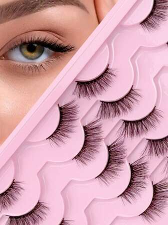 LIMEIKAI 14对半截假睫毛，浓密蓬松的猫眼假睫毛，可重复使用，适合派对佩戴