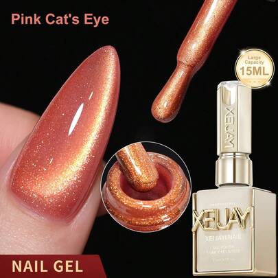  XEIJAYI 1 lọ 15ml Sơn gel móng tay màu hồng mắt mèo, bán vĩnh cửu, dùng cho nghệ thuật vẽ móng, ngâm móng, đèn UV LED, tự làm móng tại nhà, dành cho nữ.