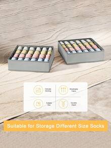 24格灰色布艺可折叠袜子、内衣、领带收纳盒，季节性假日家居卧室衣柜整理收纳盒，节省空间设计 - 彩色 - 查看 5