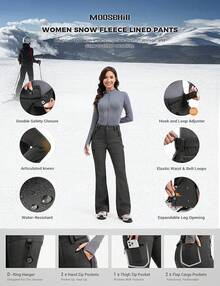 Women's-Snow-Ski-Pants Water-Resistant Fleece Lined Winter Hiking Snowboard Thermal Insulated 5 Pockets - 深灰色 - 查看 7