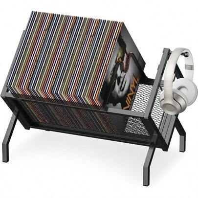 HAWTVinyl Record Storage Holder Rack 80-100 LP Album Storage Shelf Metal Record Display Stand Shelf Organizer For Book Magazine Files Black 1-Tier