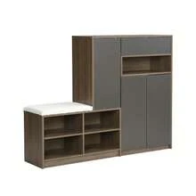 Shoe Bench And Shoe Rack, Shoe Bench, Multifunctional Shoe Rack With Padded Seat, Versatile Shoe Storage Solution With Adjustable Shelves For The Hallway, Gray, W 140/D 35/H 110 Cm - 灰色 - 查看 4