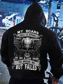 1pc Sudadera con Capucha Casual de Felpa Francesa para Hombre con Estampado de Calavera, Sudadera Holgada con Letras y Detalle de Bolsillo, Tela No Elástica, Sudadera con Capucha para Otoño e Invierno - Negro - Ver 7