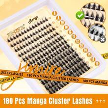 XAPY Wiy Lash Clusters Extensions 180Pcs Anime Eyelash Clusters D-Curly Manga Lashes Clusters  Look 8-16MM Cluster Eyelash Extensions Indidual Lash Extension Pack - 黑色 - 查看 6