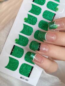 2 Pcs/Set Of St. Patrick's Day Full-Coverage Waterproof Nail Stickers, Such As Four-Leaf Clovers And Green Hats Nail Strips. For Holiday Use And As Gift For Girls Nail Decals Nails Nail Supplies - Multicolor - View 6