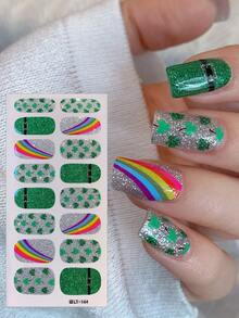 2 Pcs/Set Of St. Patrick's Day Full-Coverage Waterproof Nail Stickers, Such As Four-Leaf Clovers And Green Hats Nail Strips. For Holiday Use And As Gift For Girls Nail Decals Nails Nail Supplies - Multicolor - View 12