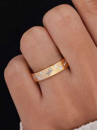 1pc Elegant Four Leaf Clover Zirconia Ring 925 Sterling Silver Gold Color Lovely Jerwelry Ring For Women Glamorous Promise Ring Fine Jewelry Gift For Girls Daily Life Dating Decor