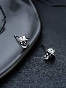 男士骷髅头耳钉，复古朋克哥特风骷髅耳环 - 彩色 - 查看 10