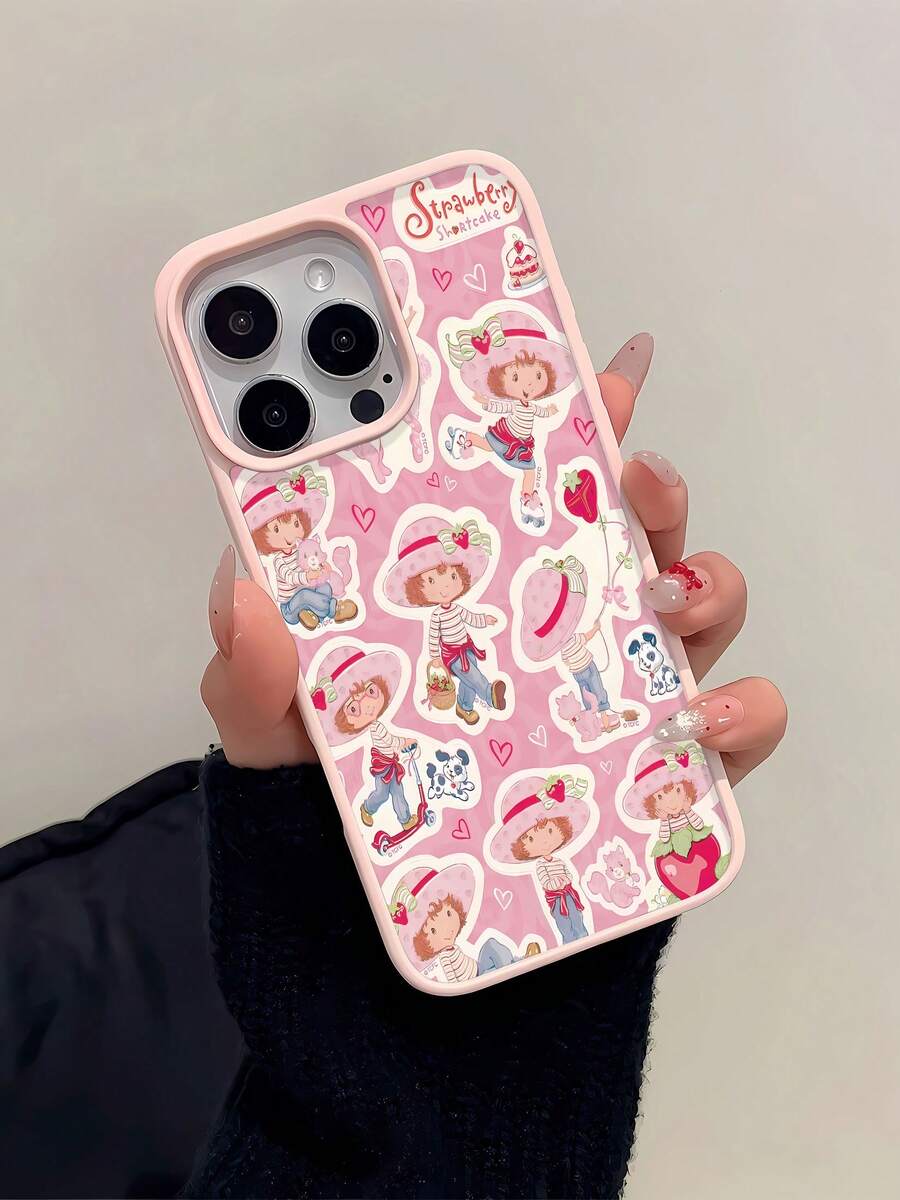 Funda magnética de Rosita Fresita, diseñada con adorables personajes y corazones, compatible con  17,  16,  16 Pro Max,  15,  15 Pro Max,  14,  13 y  12. Igual que el  11 Pro, está hecha de TPU y es resistente a los golpes. Es un regalo ideal para familiares, amigos, niños, cumpleaños, el Festival de Primavera, días festivos, novios, novias y San Valentín. - Rosa - Ver 1