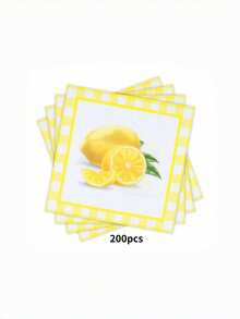 مناشف ورقية مربعة يمكن التخلص منها، ذات طباعة ليمون طازجة، ديكور مثالي لحفلات العطلات والمطاعم