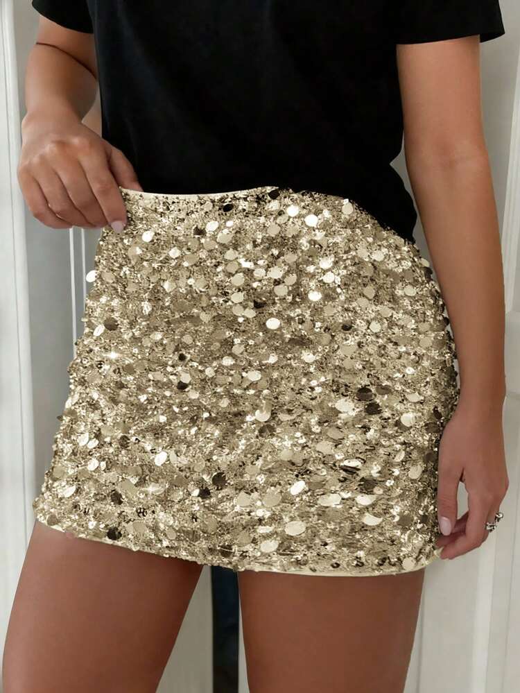 Unadoll Sexig & Elegant Paljett Bodycon Minikjol för Dam, Lämplig För Cocktailpartyn, Bröllop, Gästevenemang, Fester, Alla hjärtans dag och andra tillfällen - Champagne - Visa 5