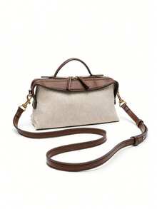 复古拼接，时尚简约，百搭实用——这款女士斜挎午餐包采用纹理面料，拉链封口。它提供三种携带方式：手提、单肩背和斜挎，适合通勤、购物和外出，可容纳手机和化妆品。 - 彩色 - 查看 3