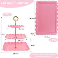 5 Piezas Soportes para Pastelitos,Torre para Cupcakes de 3 Niveles y Bandeja para Galletas,Juego de Decoración para Mesas de Postres para Bodas,Fiestas de Té,Cumpleaños y Baby Showers - Rosa - Ver 4