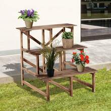 Outsunny 3-Tier Plant Shelf Made Of Fir Wood, 80 X 80 X 78 Cm, For Garden, Balcony And Terrace. - Camel - View 2
