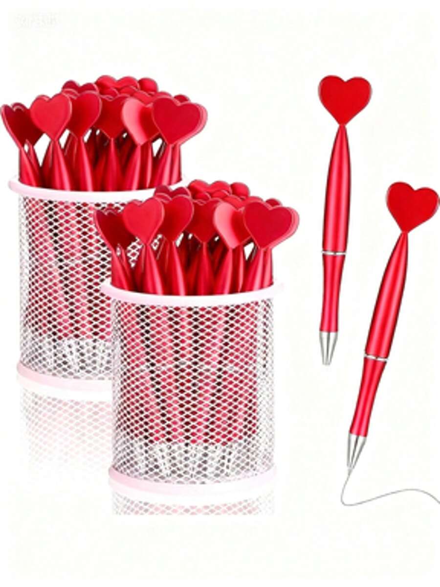 20支/套心形圆珠笔，书写流畅，办公用品，情人节小礼物，适用于笔记本、日记本和桌面装饰