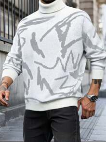 1pc Men's Casual Comfortable High Neck Sweater, Versatile For Outdoor, Commute, Hiking, Training, Running, Fitness, Daily Wear, Loose Fit Pullover, Suitable For Halloween - Grey - View 2