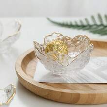 1pc Pink Sakura Plate, Gold-Rimmed Transparent Seasoning Dish, Glass Material, Small Plate, Nordic Style Gold Inlaid Glass Seasoning Bowl, Barbecue Seasoning Dish, Flower Petal Bowl, Glass Seasoning Plate - Pink - View 2