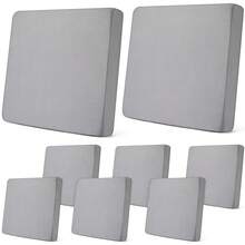 Newwiee 8Pcs Patio Cushion Covers Stretch Outdoor Cushion Cover Replacement For Patio Furniture Sofa Couch Slipcovers, Soft Flexibility Washable Furniture Protector(Waterproof Pure,Light Grey),One-Size,LightGreyWaterproofPure - 淺灰色防水純淨 - 查看 1