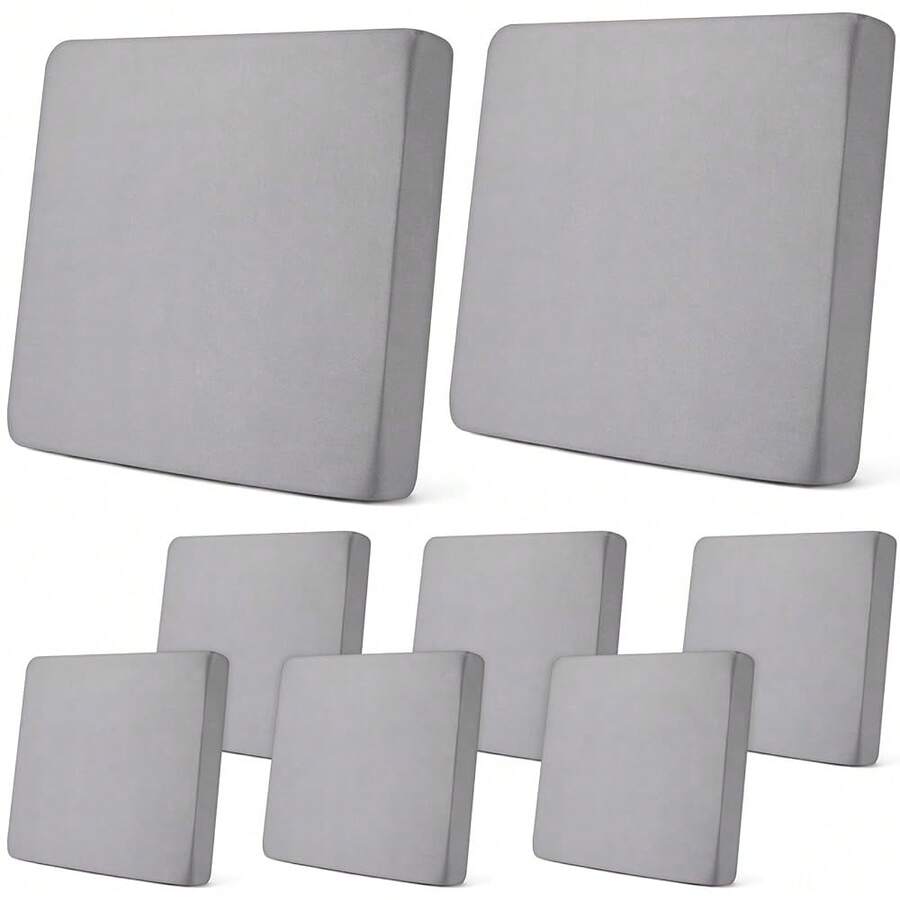 Newwiee 8Pcs Patio Cushion Covers Stretch Outdoor Cushion Cover Replacement For Patio Furniture Sofa Couch Slipcovers, Soft Flexibility Washable Furniture Protector(Waterproof Pure,Light Grey),One-Size,LightGreyWaterproofPure - 淺灰色防水純淨 - 查看 1