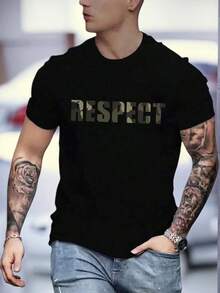2025 Men's Casual Letter Print Round Neck Short Sleeve T-Shirt, Summer - Negro - Ver 5