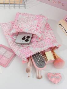 1个粉色拼接花卉蝴蝶结绗缝化妆包，大容量拉链化妆包，便携旅行度假必备，可收纳卫生巾、钥匙、手机、充电器、口红、化妆品、香水、化妆刷等，是护肤品和美容产品的理想收纳之选，适合女性、学生、女孩使用，也是节日礼物、生日礼物和送给闺蜜的绝佳选择。 - 粉色 - 查看 4