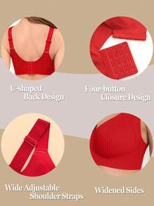 3pcs Women's Solid Removable Pads Seamless Push Up Wireless Bralette - Multicolor - View 4