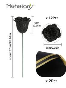 MEHELANY 20支装 2.76英寸闪光玫瑰花束，DIY人造闪光花束，黑色人造花，仿真玫瑰，永不凋谢的闪亮人造玫瑰花束，适合周年纪念、订婚、结婚礼物、家居装饰、办公室厨房装饰、派对装饰、房间装饰、情人节装饰、母亲节装饰、送给女友、妈妈、女士的生日礼物（含包装纸）