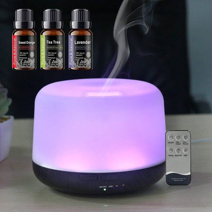 500ml Essential Oil Diffuser With Remote Control, Auto Shut-Off, Aromatherapy - 杏色 - 查看 1