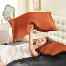 INFIIXSO Mulberry Silk Pillowcase For Hair And Skin, Silk Pillow Cases FQueen Size With Hidden Zipper 20x30 Inches, Super Smooth And Soft Cooling Pillow Cases For Hot Sleepers(Orange, 1 Pack),FQueen(20inchX30inch),BruntOrange - 布倫特橙 - 查看 9